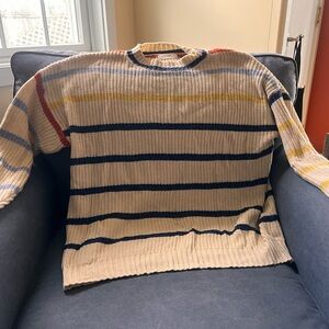 By Together Cream Crewneck with Navy, Yellow & Red Stripes